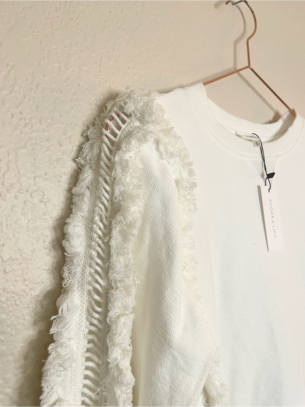 Sugarlips Houston Fringe White Cotton Sweatshirt NWT S - Picture 7 of 12